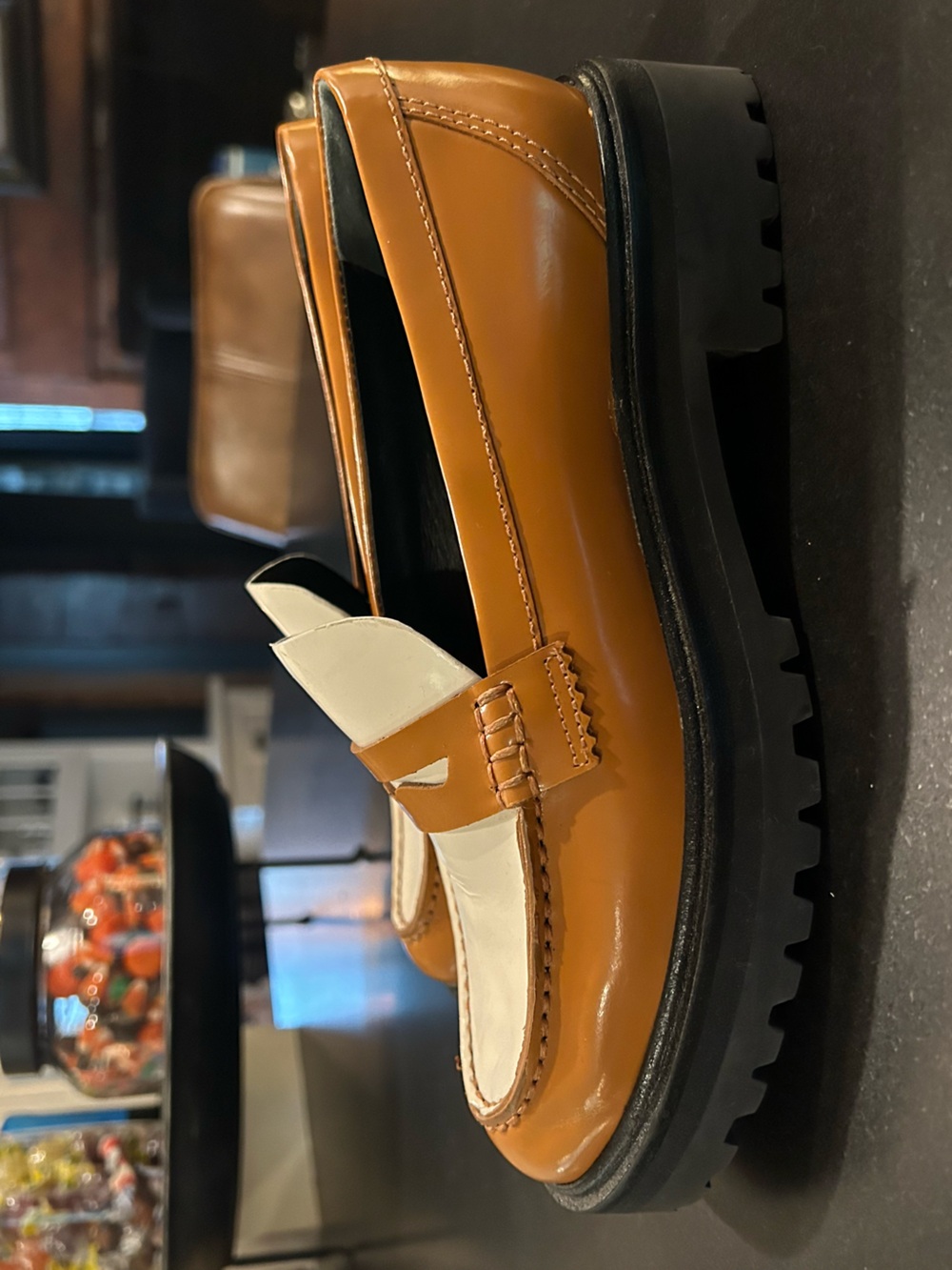 Reformation Two-Tone Loafers in Tan and White